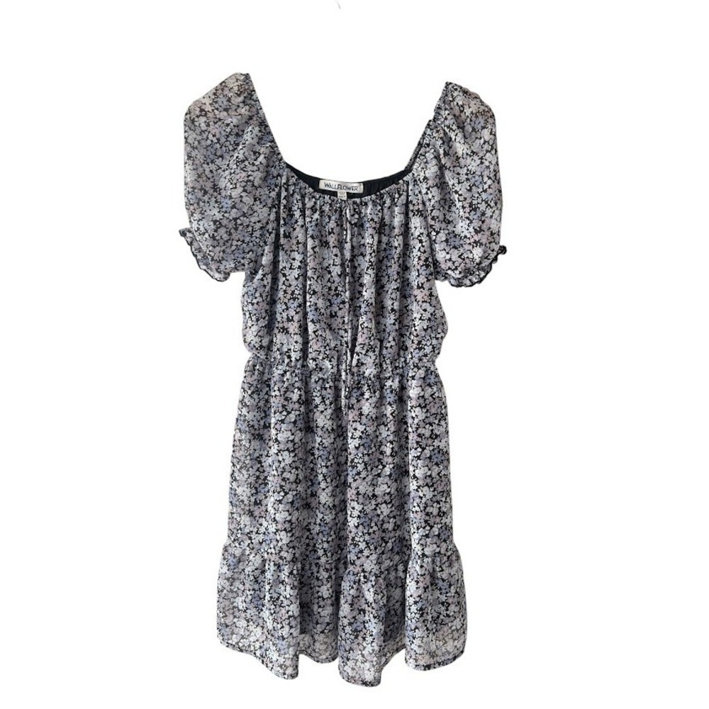 Wallflower Floral Puff Sleeve Mini Dress XL Blue Boho‎ Cottagecore Summer Party